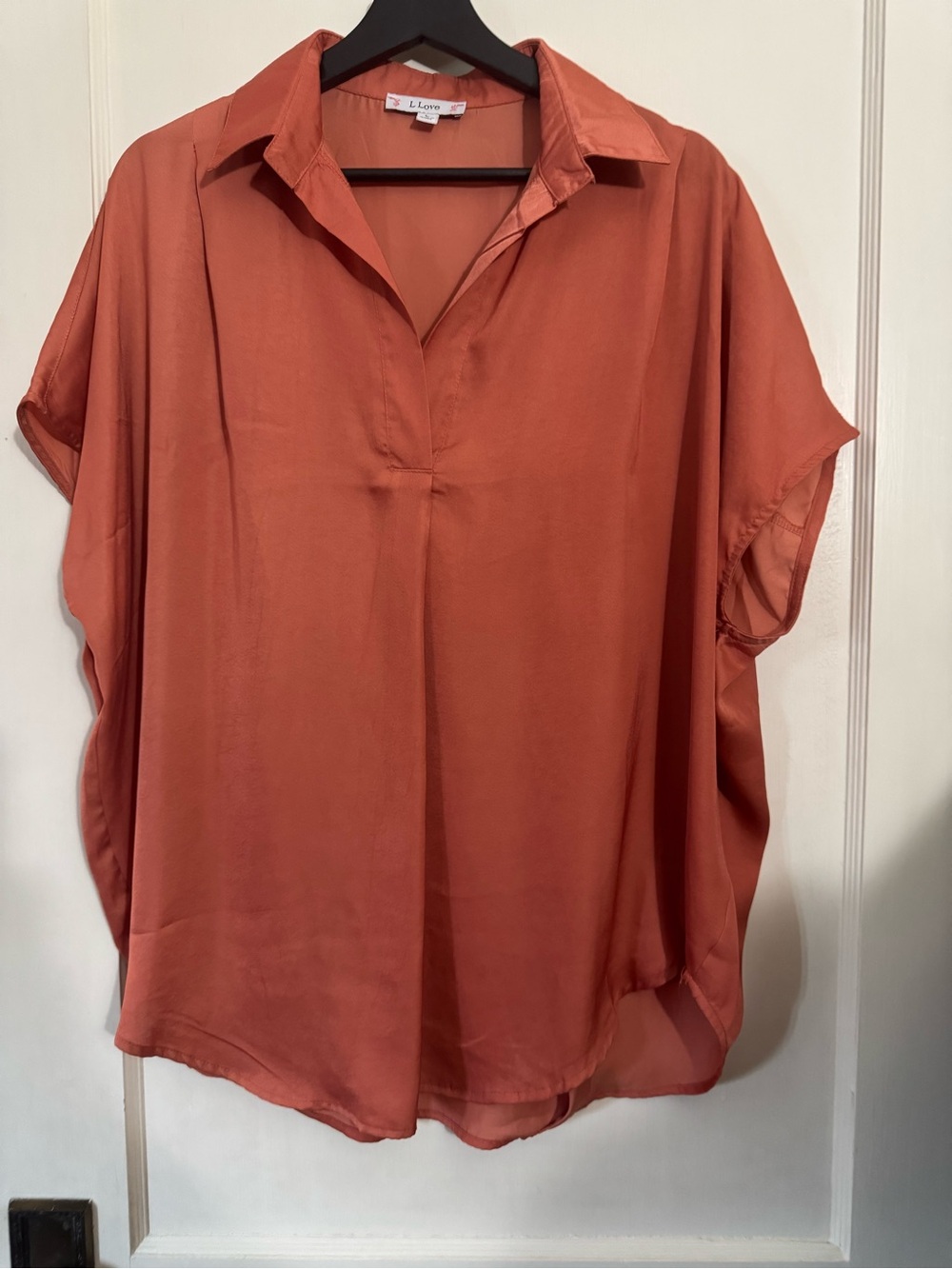 Love Burnt Orange Collared V-Neck Short Sleeve Blouse